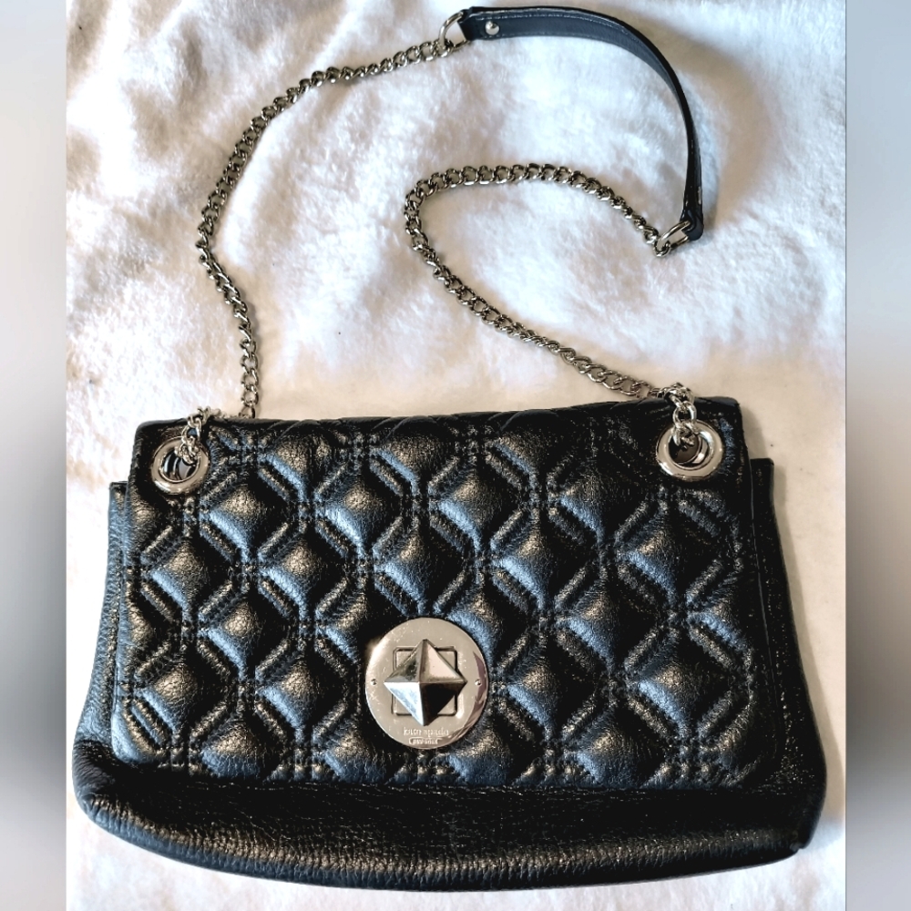 Kate Spade Black Leather Crossbody Handbag Quilted Pebbled Leather Purse